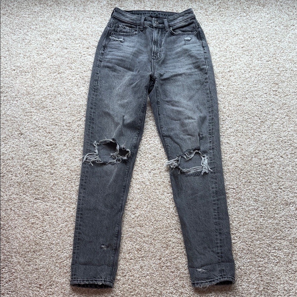 American Eagle High Rise Distressed Black Jeans